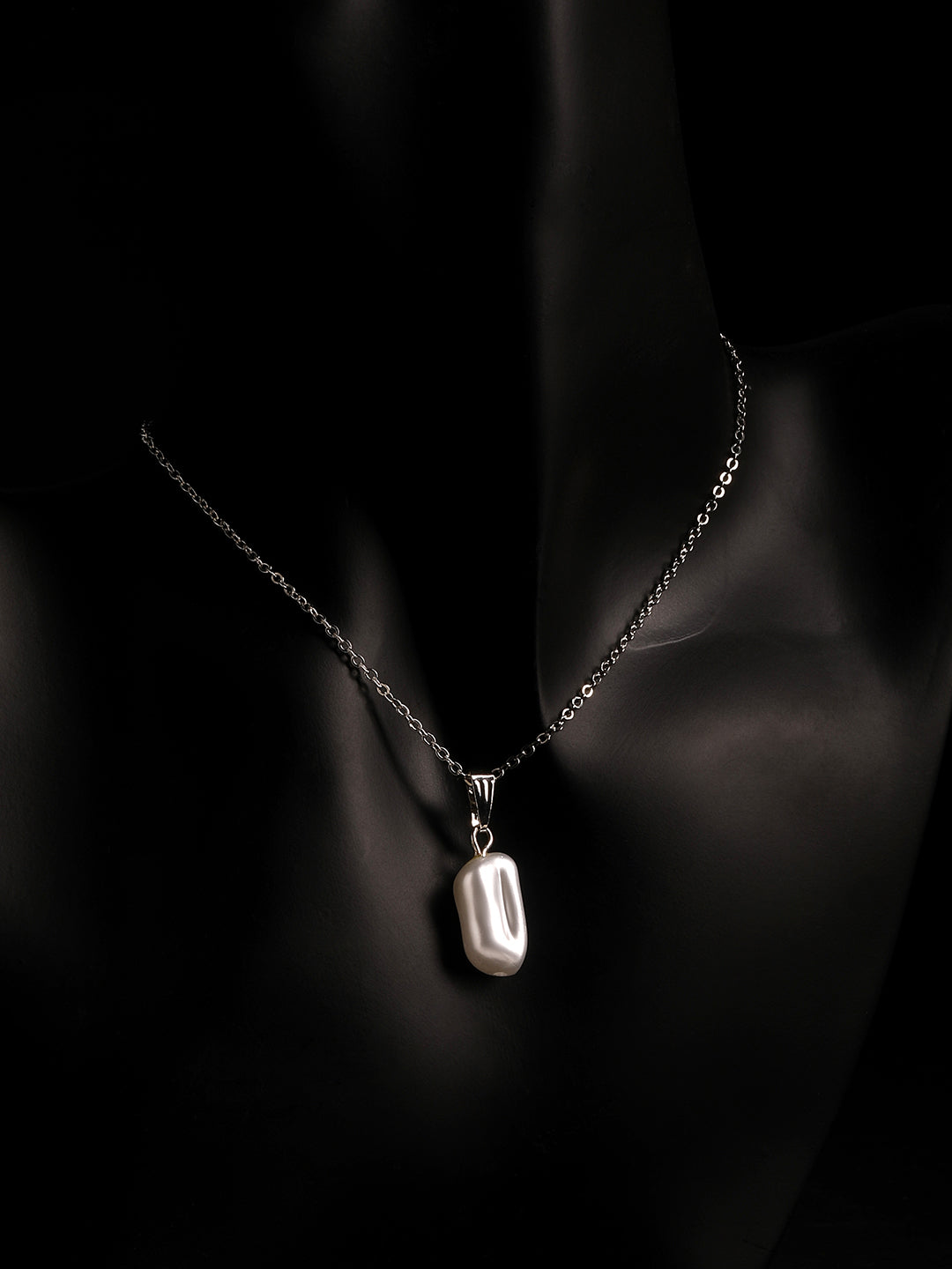 Contemporary Rhodium Plated Pearl Charm Pendant With Chain For Women