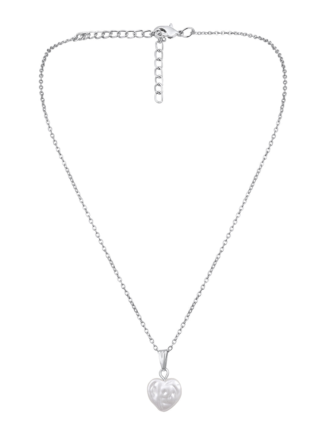 Heart shape pearl charm pendant with rhodium chain for women – minimal jewellery
