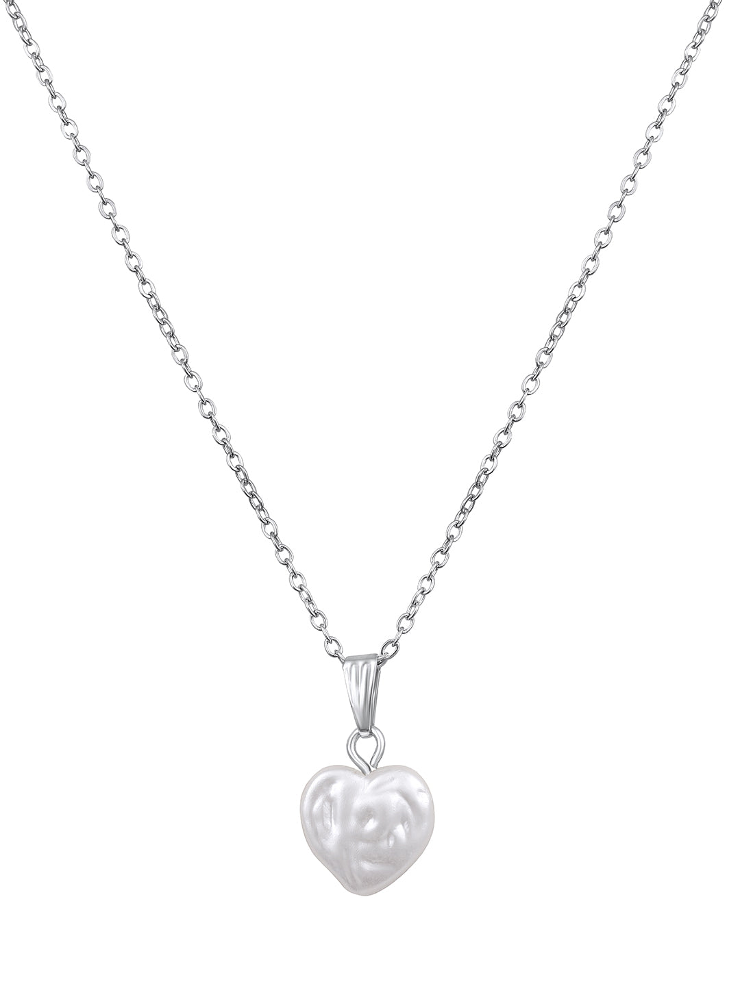 Heart shape pearl charm pendant with rhodium chain for women – minimal jewellery