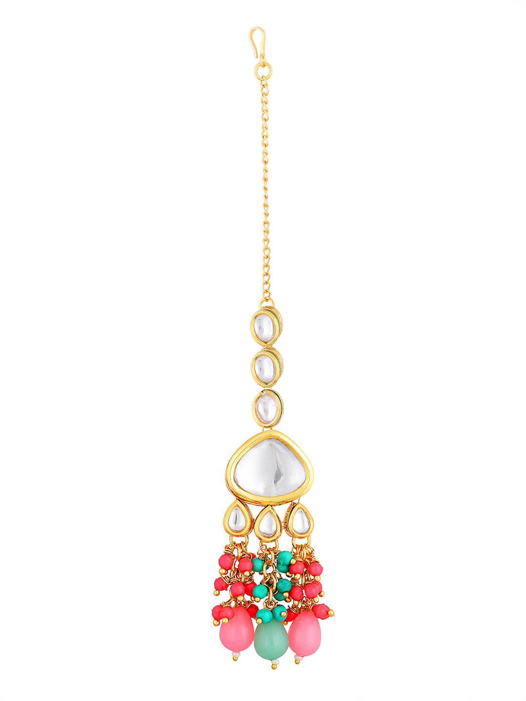 Gold Plated Kundan Studded Multicolor Ethnic Choker Necklace Set - ASMITTA Jewellery
