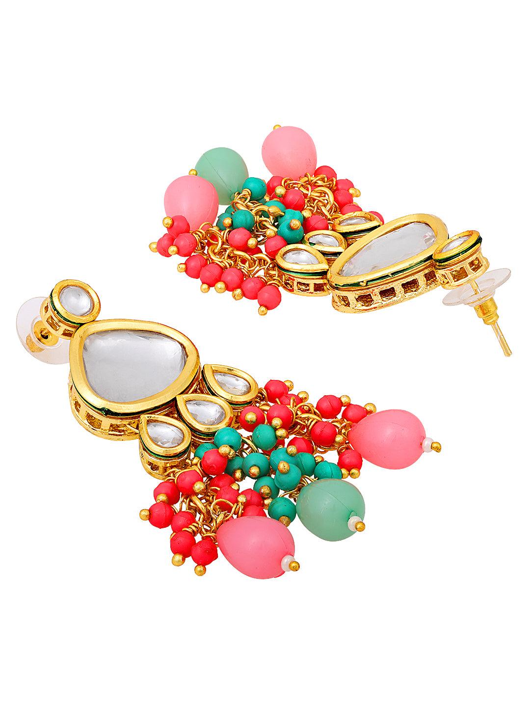 Gold Plated Kundan Studded Multicolor Ethnic Choker Necklace Set - ASMITTA Jewellery