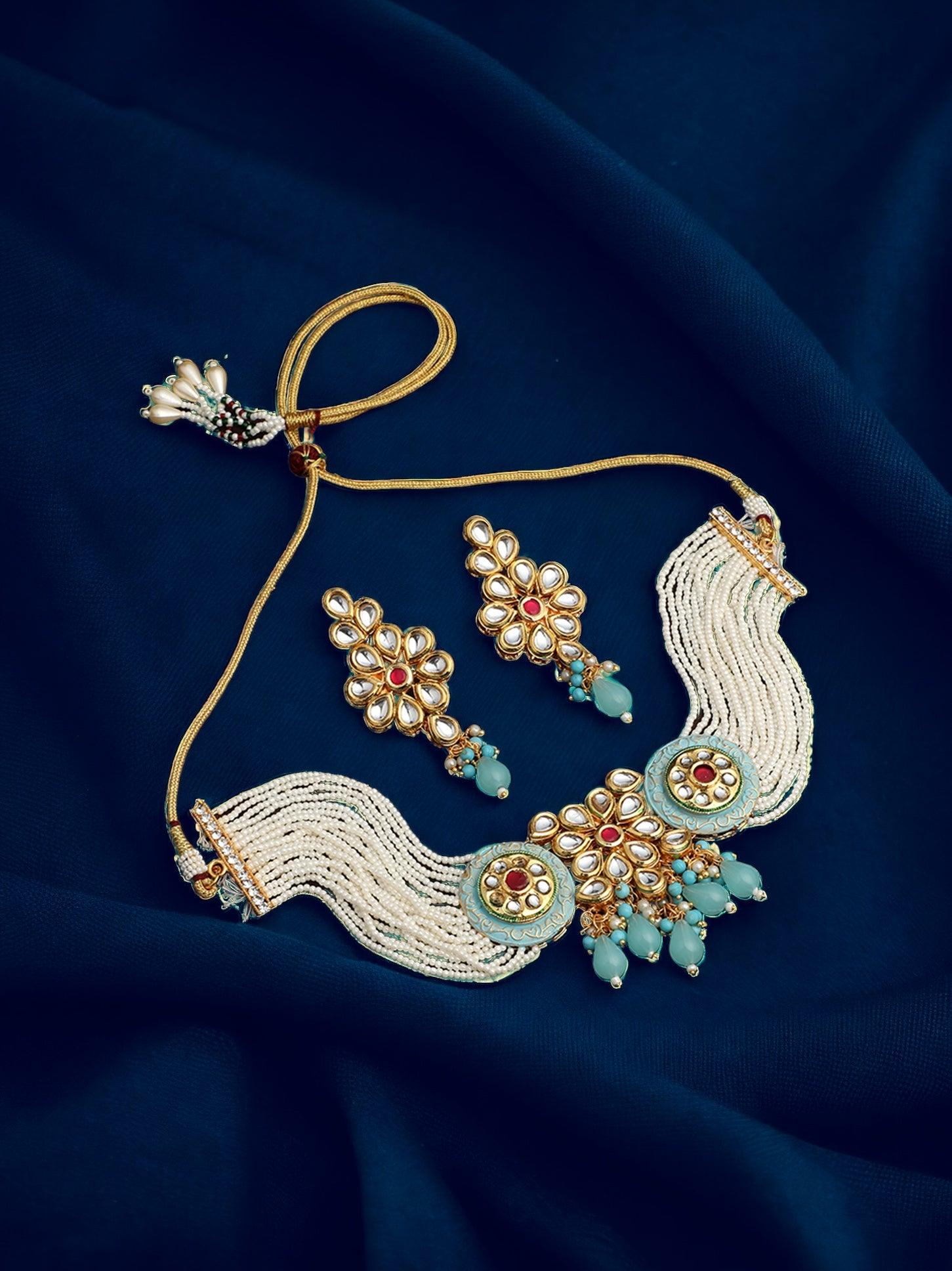 Elegant Pearl Meenakari Choker Set - ASMITTA Jewellery