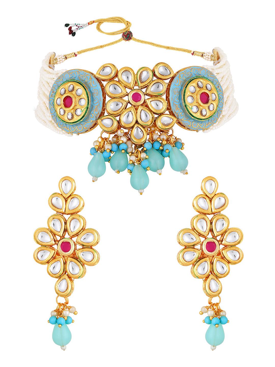 Elegant Pearl Meenakari Choker Set - ASMITTA Jewellery