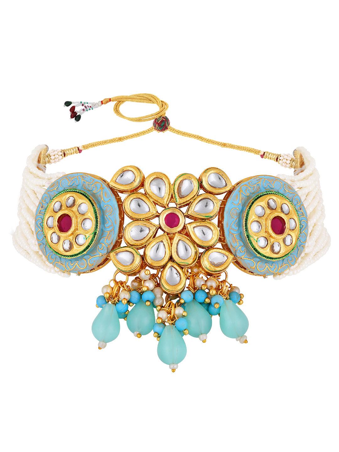 Elegant Pearl Meenakari Choker Set - ASMITTA Jewellery