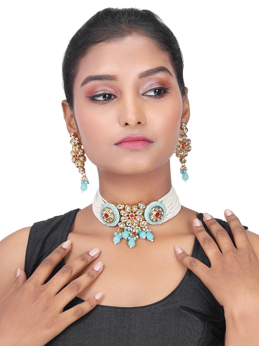 Elegant Pearl Meenakari Choker Set - ASMITTA Jewellery