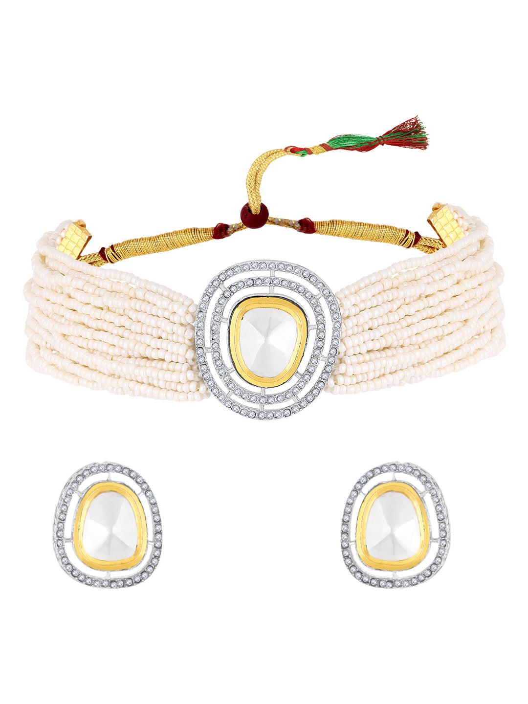 Twilight Elegance: Two-Tone Pearl Choker Set - ASMITTA Jewellery