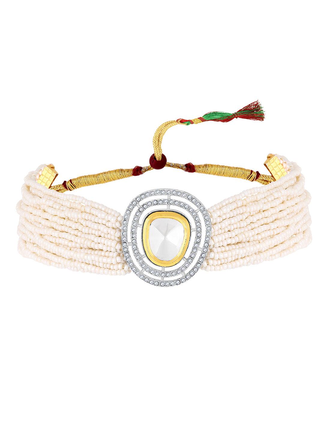 Twilight Elegance: Two-Tone Pearl Choker Set - ASMITTA Jewellery