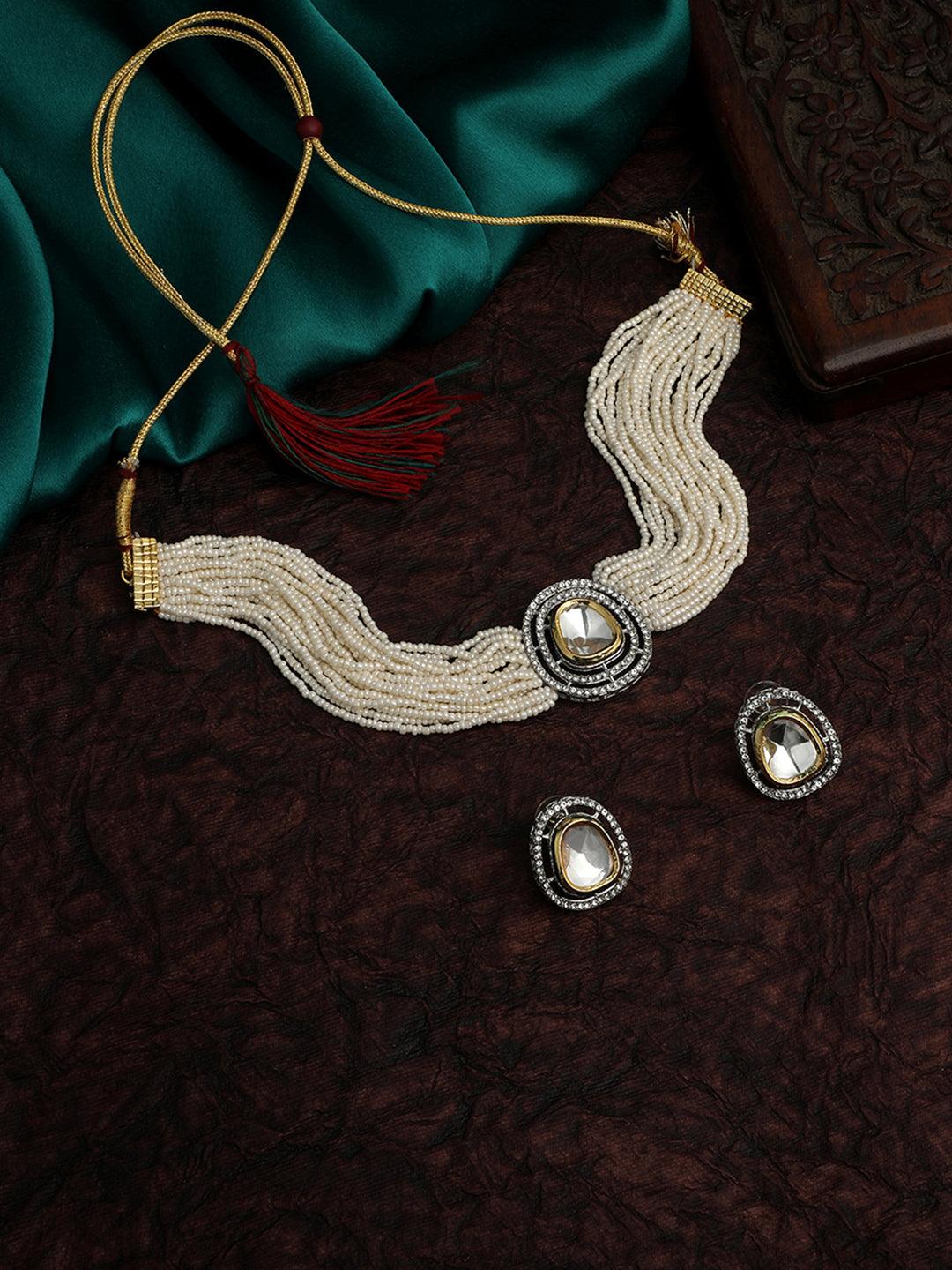 Twilight Elegance: Two-Tone Pearl Choker Set - ASMITTA Jewellery