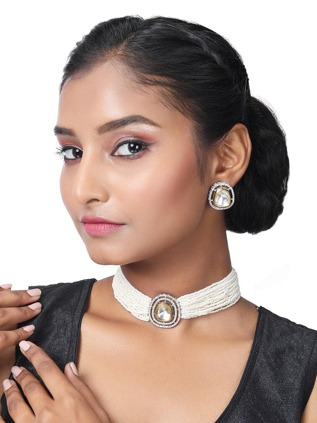 Twilight Elegance: Two-Tone Pearl Choker Set - ASMITTA Jewellery