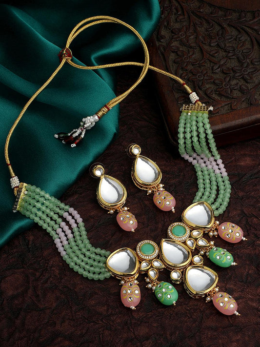 Gold Plated Kundan Studded Multicolor Choker Jewellery Set - ASMITTA Jewellery