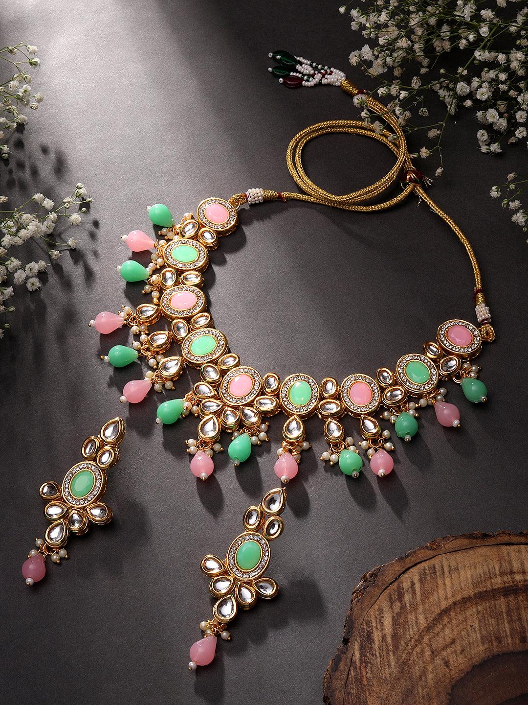 Gold Plated Kundan Studded Multicolor Ethnic Choker Jewellery Set - ASMITTA Jewellery