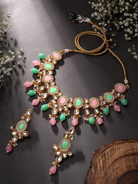 Gold Plated Kundan Studded Multicolor Ethnic Choker Jewellery Set - ASMITTA Jewellery