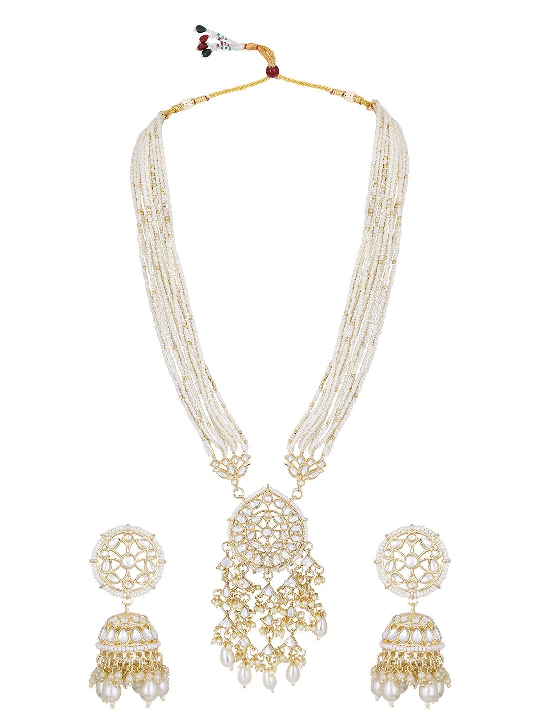 Gold Plated Regal Pearl Long Necklace Set - ASMITTA Jewellery