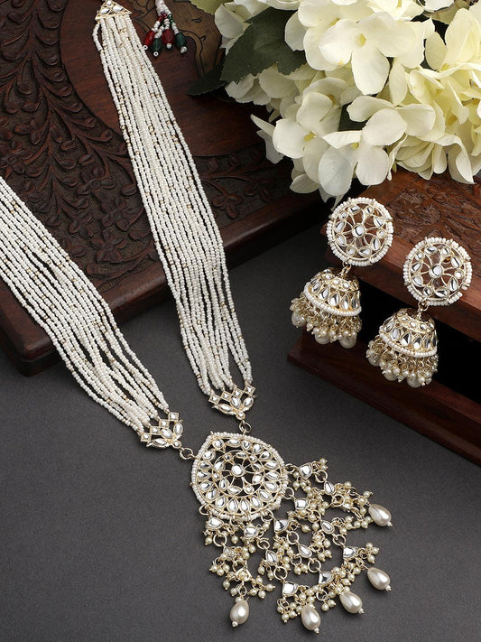Gold Plated Regal Pearl Long Necklace Set - ASMITTA Jewellery