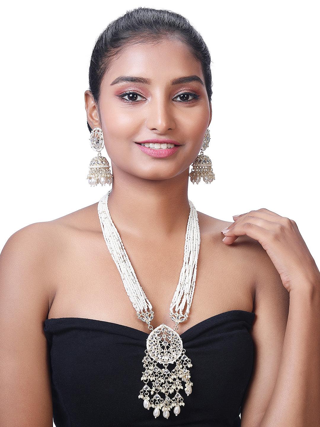 Gold Plated Regal Pearl Long Necklace Set - ASMITTA Jewellery