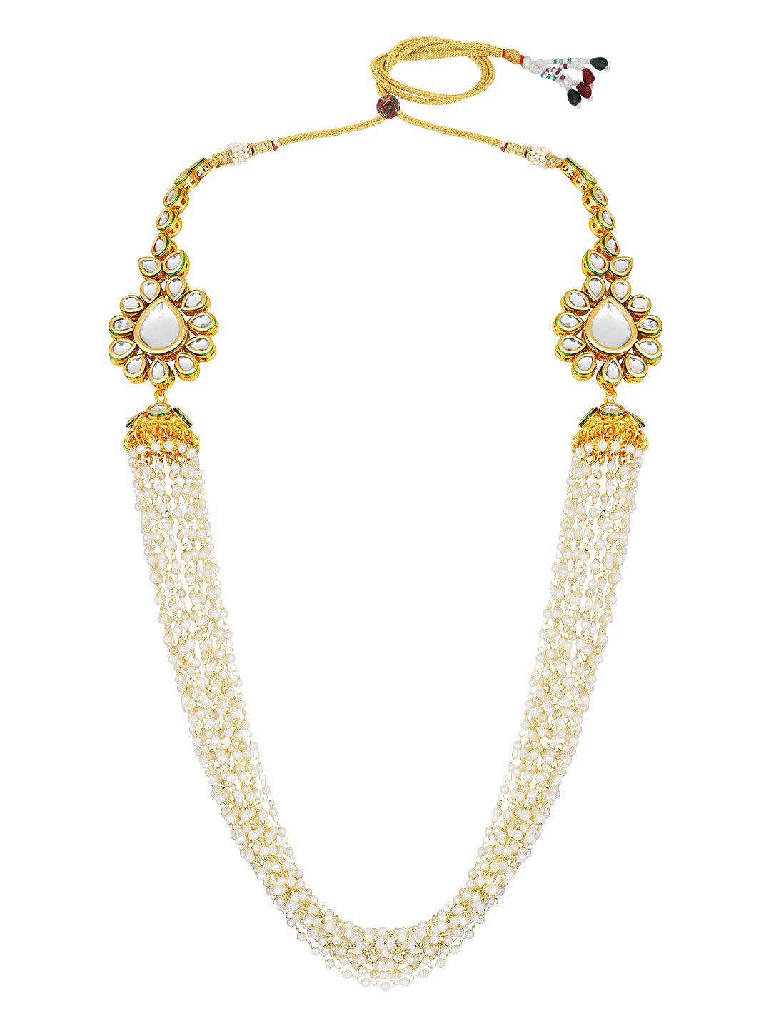 Gold Plated Kundan Studded Pearls Beaded Long Ethnic Jewellery Set - ASMITTA Jewellery