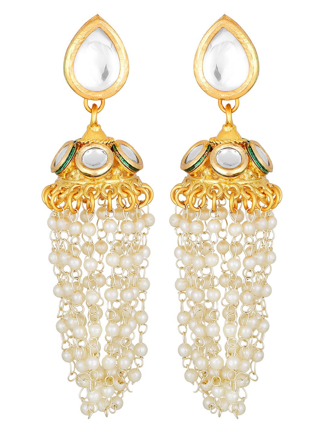 Gold Plated Kundan Studded Pearls Beaded Long Ethnic Jewellery Set - ASMITTA Jewellery