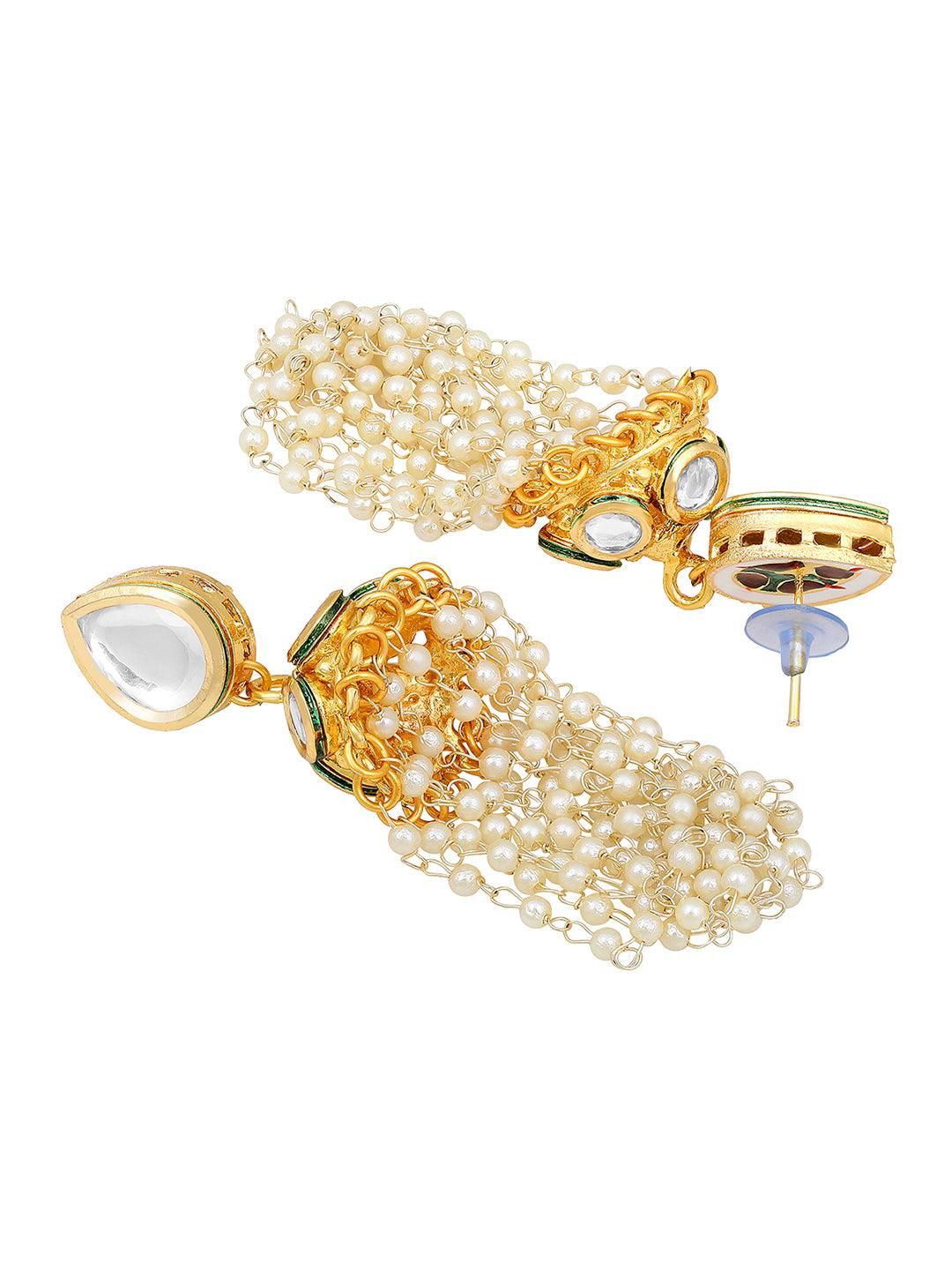 Gold Plated Kundan Studded Pearls Beaded Long Ethnic Jewellery Set - ASMITTA Jewellery