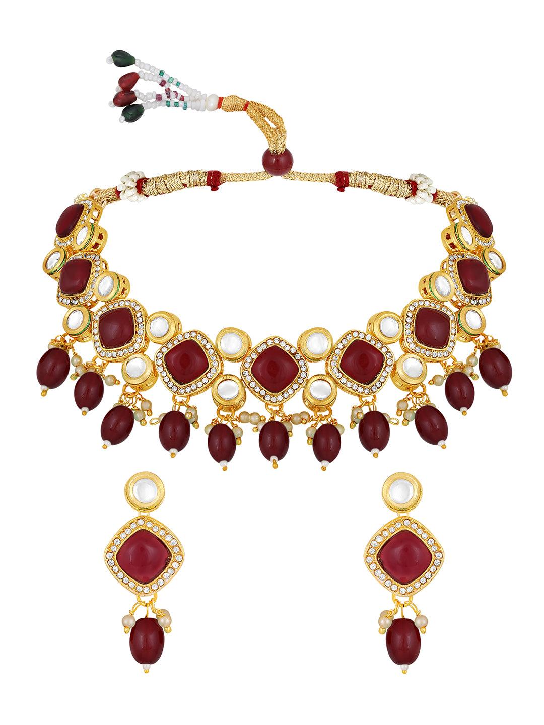Regal Maroon Pearl Kundan Set - ASMITTA Jewellery