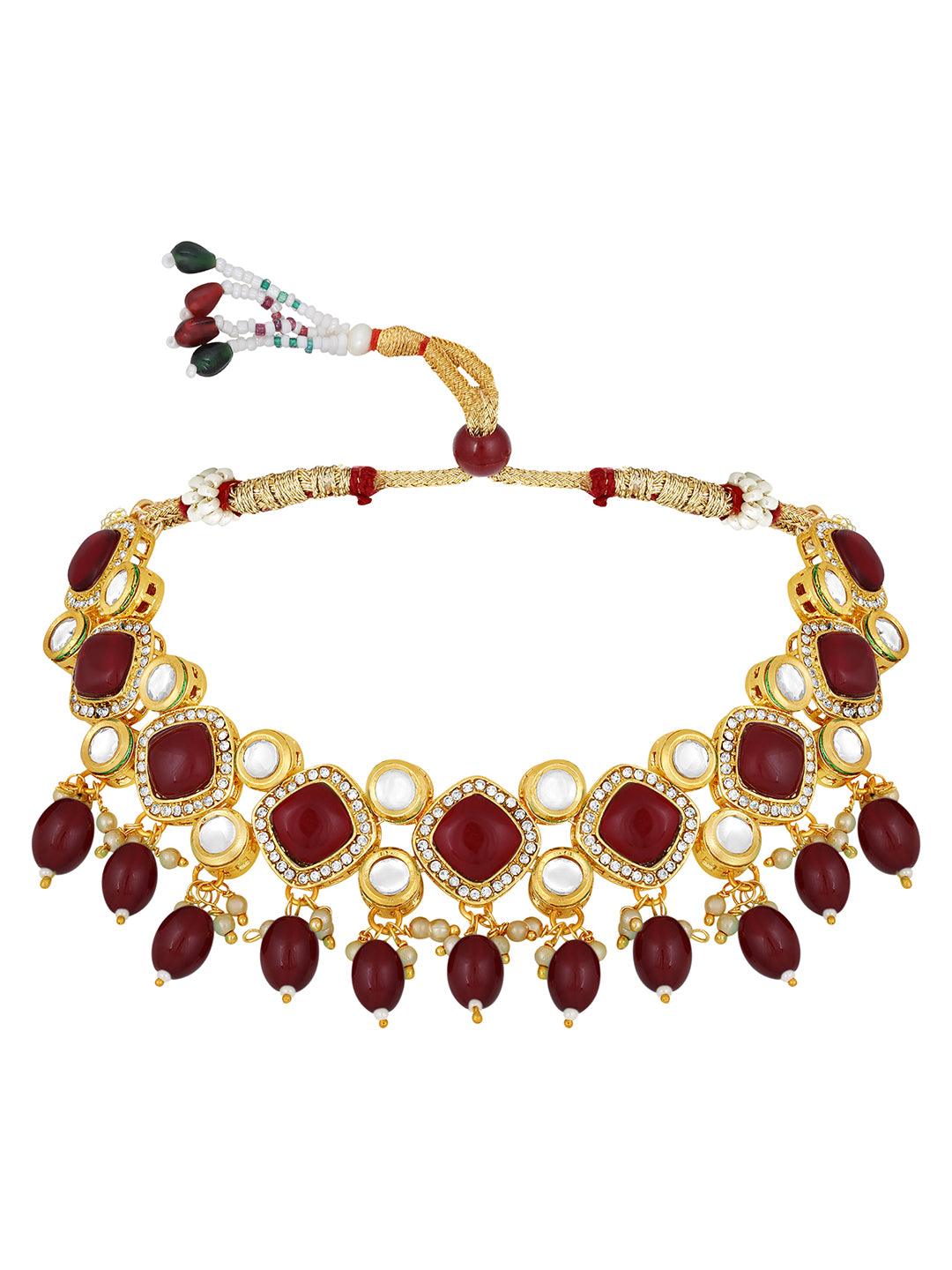 Regal Maroon Pearl Kundan Set - ASMITTA Jewellery