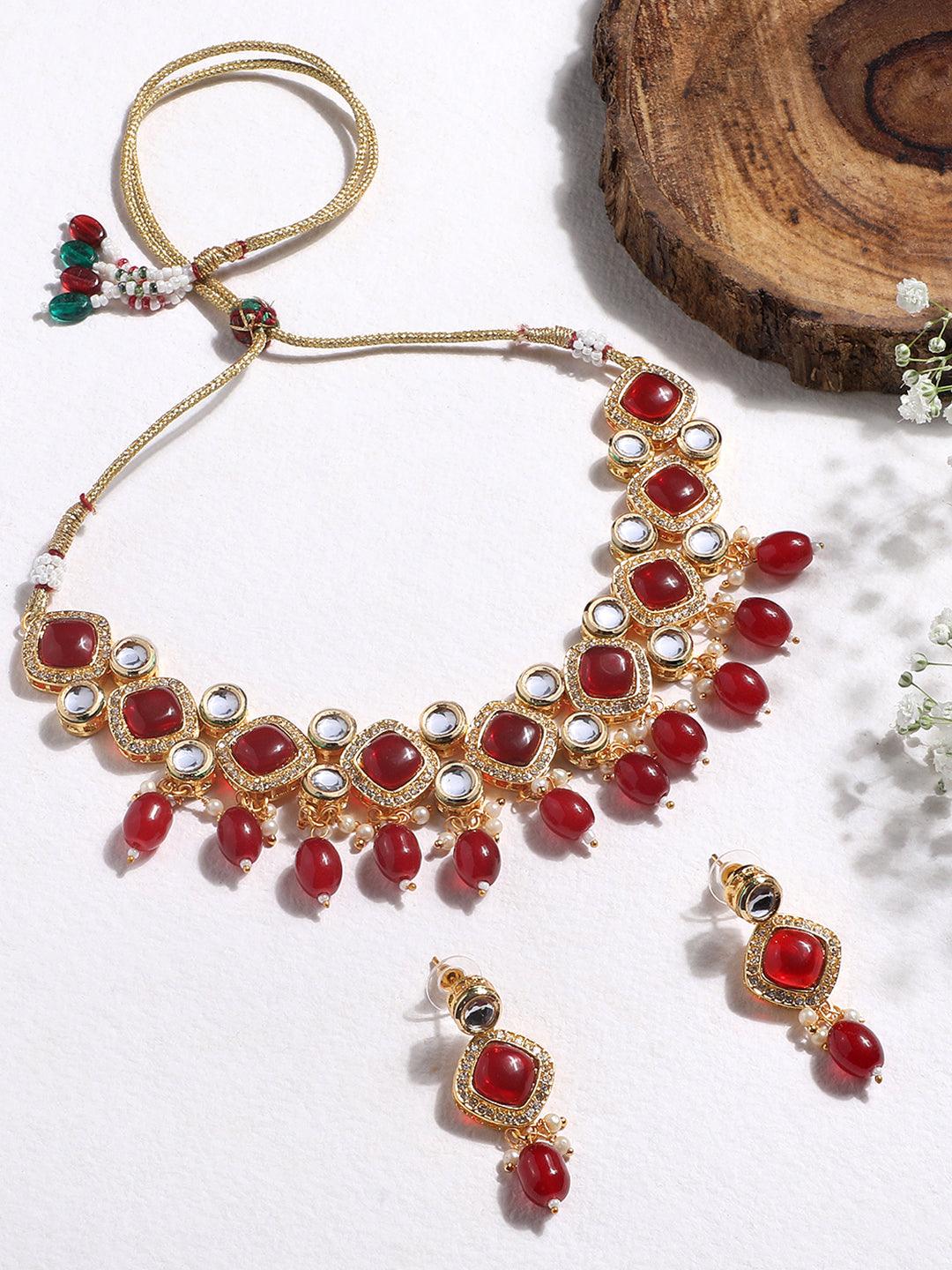 Regal Maroon Pearl Kundan Set - ASMITTA Jewellery