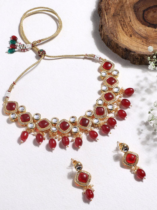 Regal Maroon Pearl Kundan Set - ASMITTA Jewellery