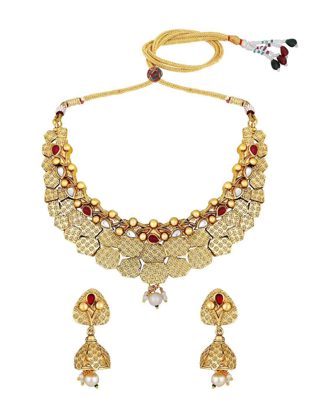 Gold Plated Ethnic Grace Choker Set - ASMITTA Jewellery