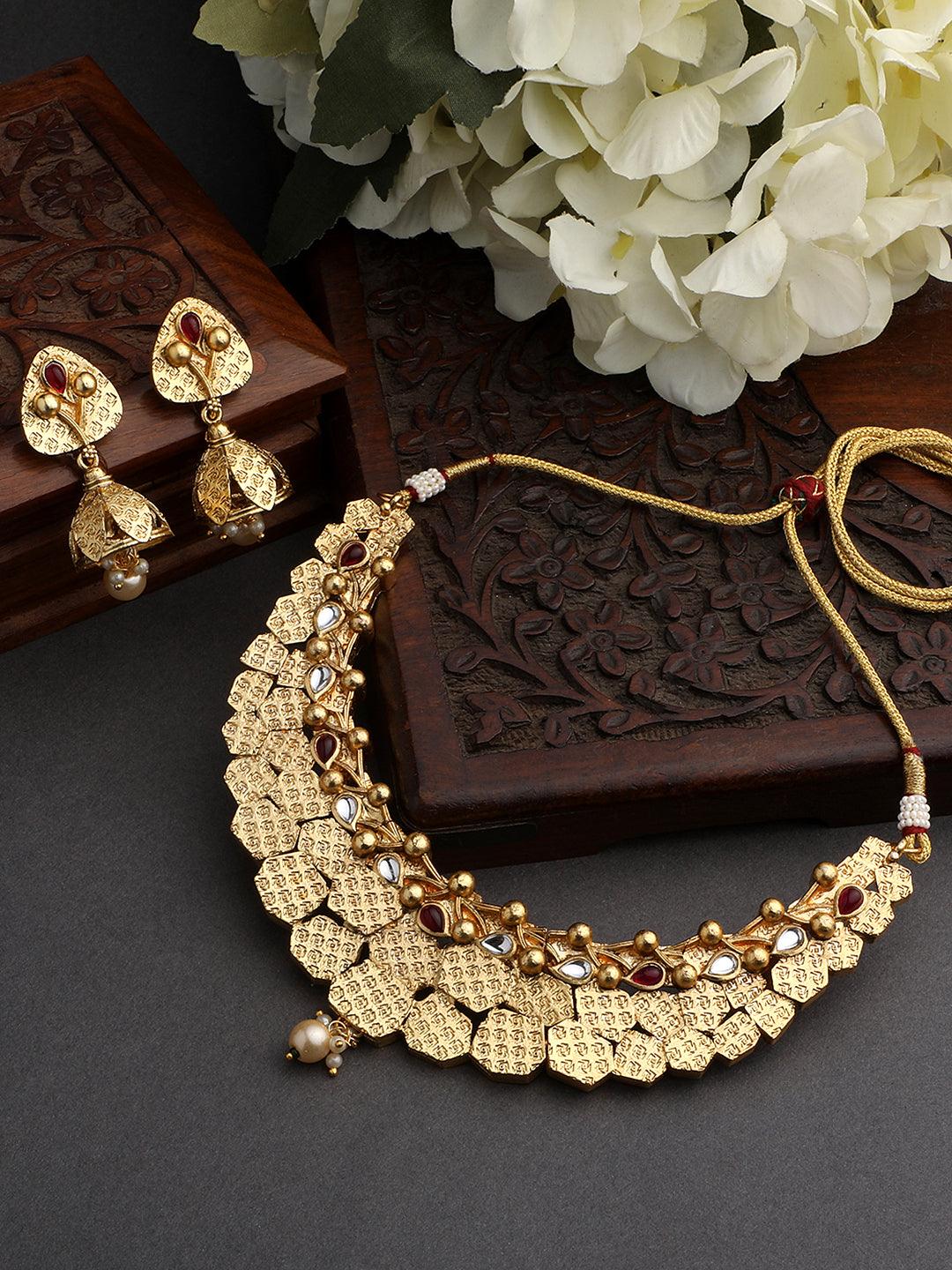Gold Plated Ethnic Grace Choker Set - ASMITTA Jewellery