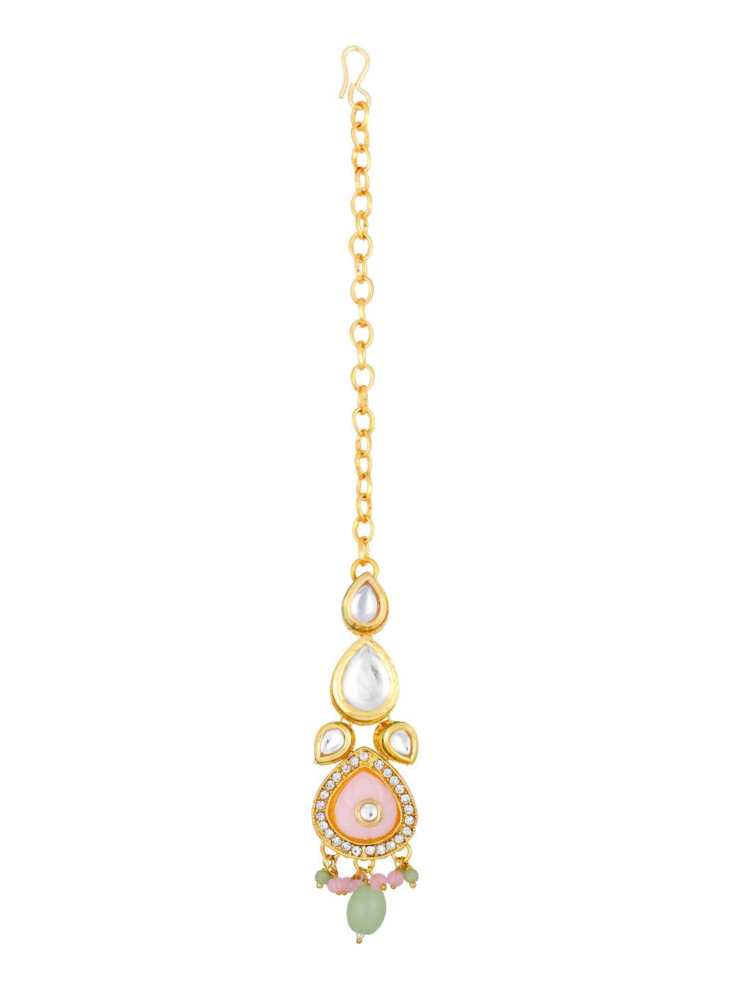 Gold Plated Kundan Studded Pearls Beaded Ethnic Choker Jewellery Set - ASMITTA Jewellery