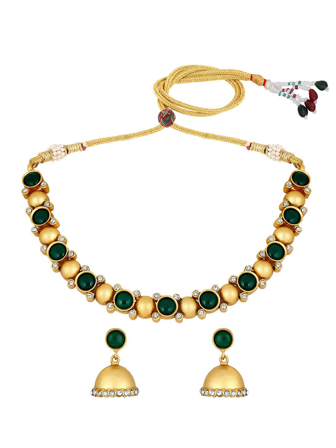 Gold Plated Artificial Stone Studded Ethnic Choker Jewellery Set - ASMITTA Jewellery