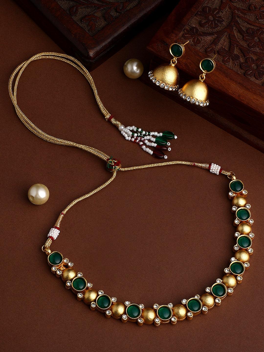 Gold Plated Artificial Stone Studded Ethnic Choker Jewellery Set - ASMITTA Jewellery