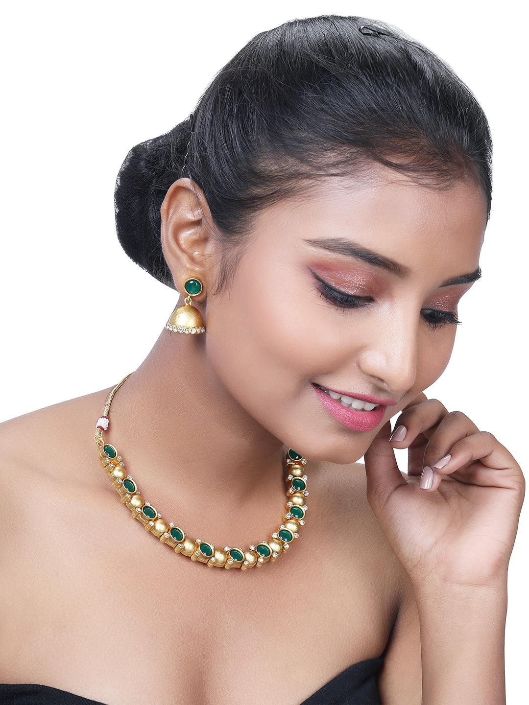Gold Plated Artificial Stone Studded Ethnic Choker Jewellery Set - ASMITTA Jewellery
