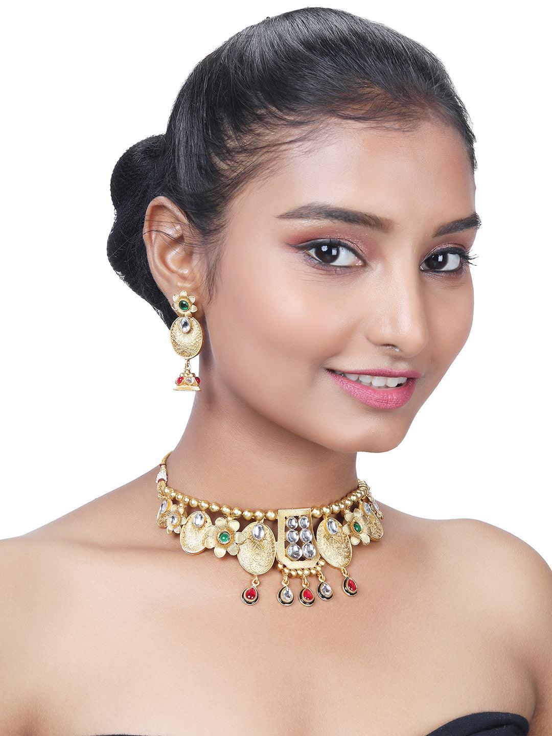 Gold Plated Artificial Stone Studded - ASMITTA Jewellery