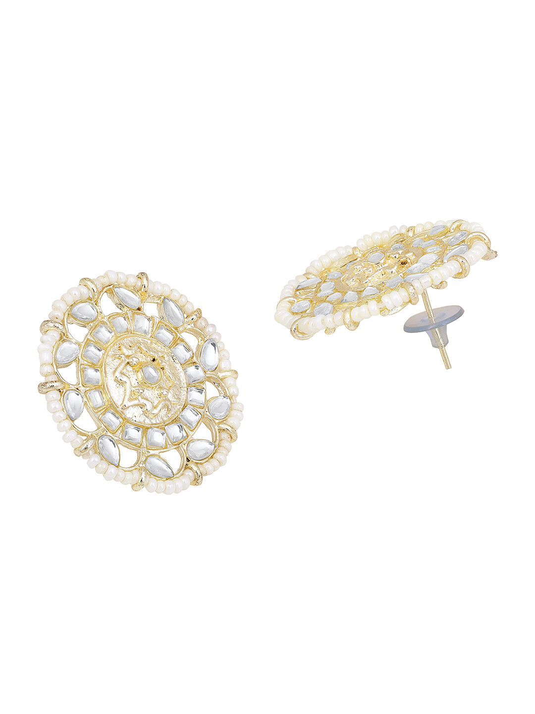 Gold-Plated Kundan Pearl Necklace Setwith Drop Earring