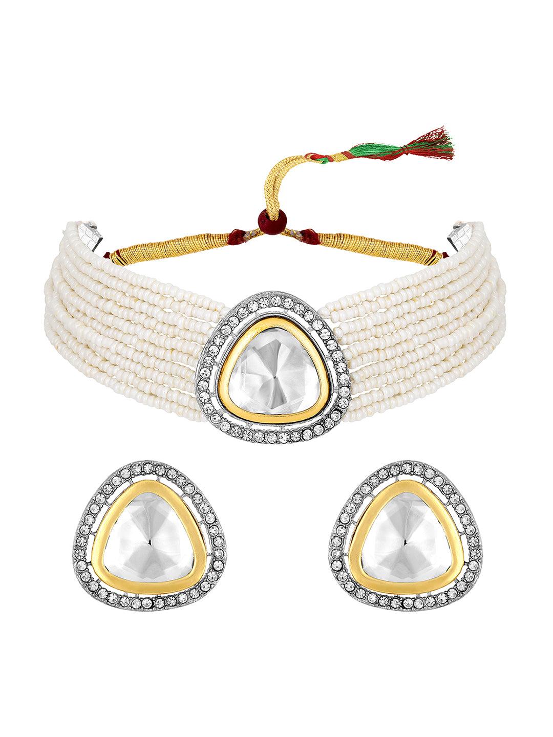 Chic Dual-Tone Pearl Indowestern Choker Set - ASMITTA Jewellery
