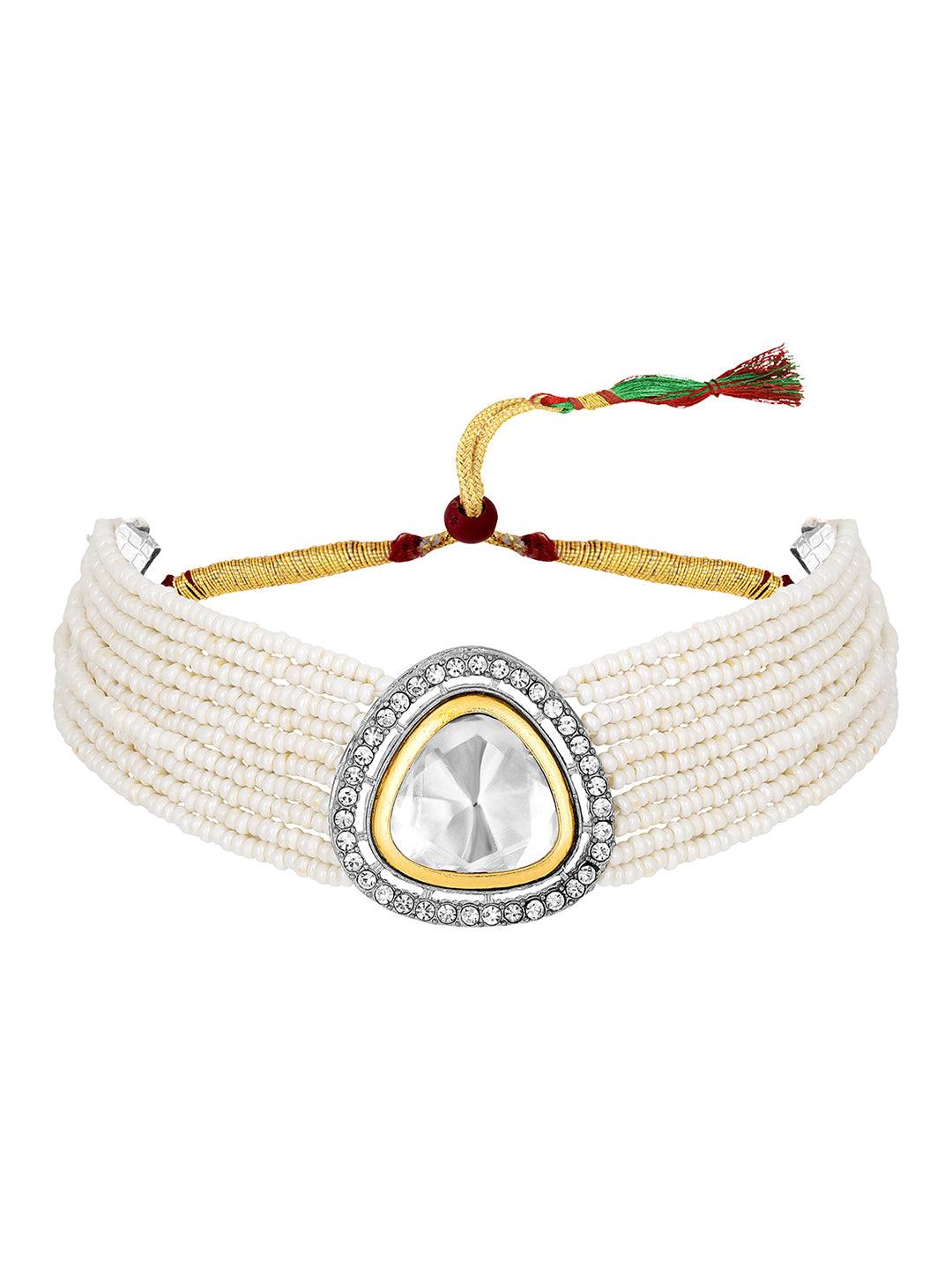 Chic Dual-Tone Pearl Indowestern Choker Set - ASMITTA Jewellery