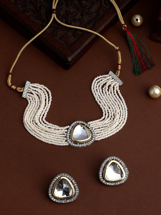 Chic Dual-Tone Pearl Indowestern Choker Set - ASMITTA Jewellery