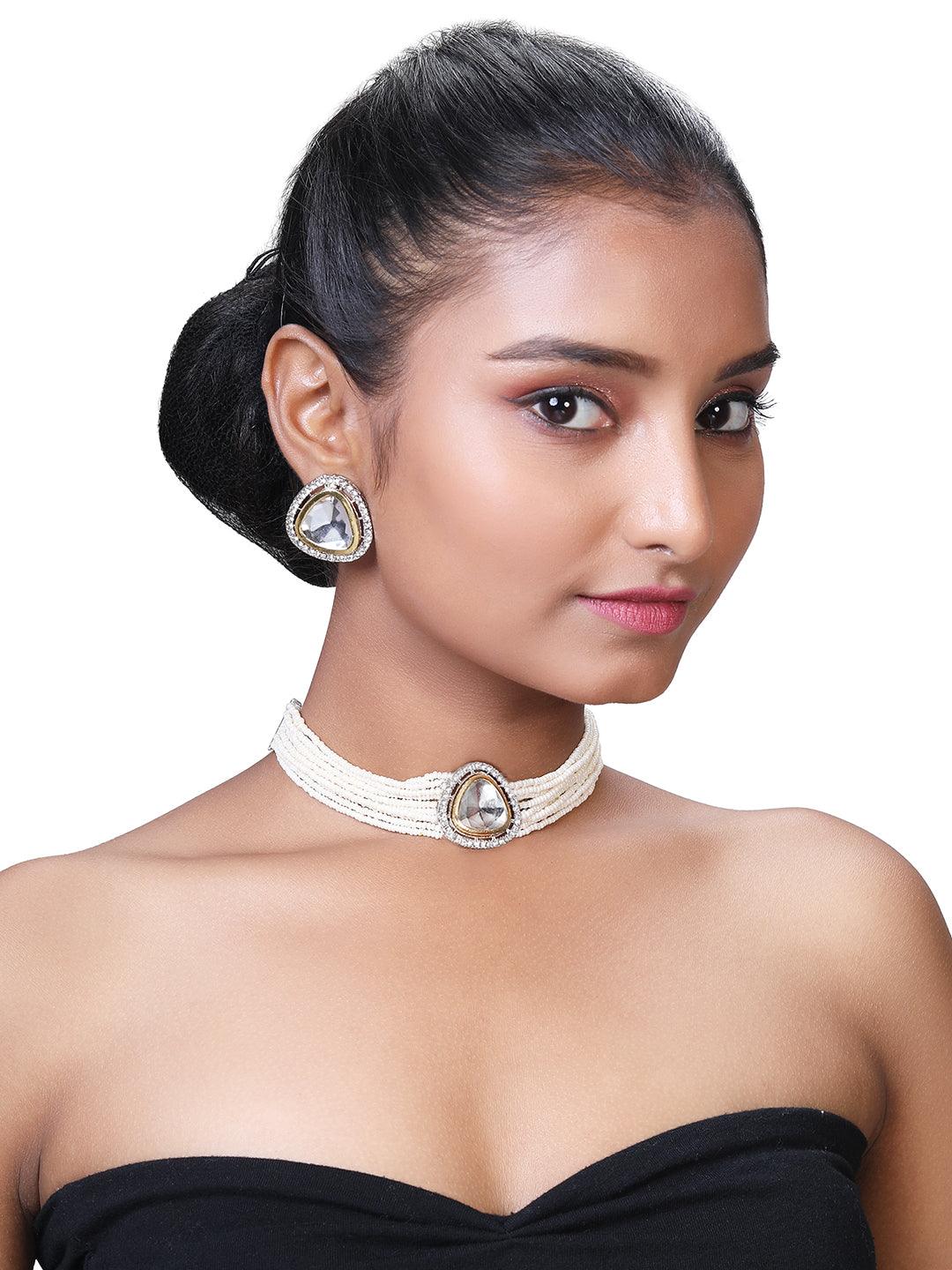 Chic Dual-Tone Pearl Indowestern Choker Set - ASMITTA Jewellery