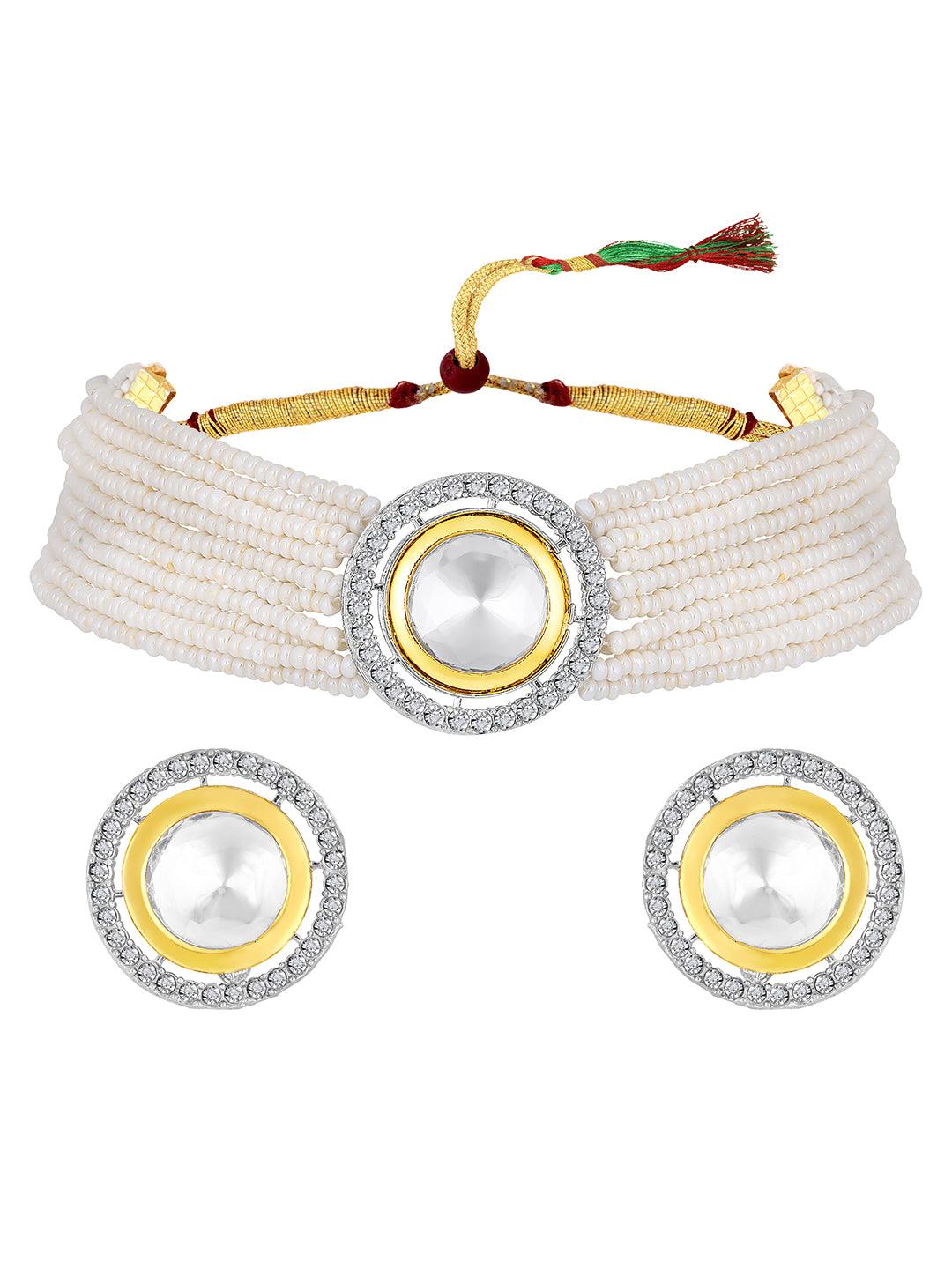 Chic Harmony: Two-Tone Pearl Indowestern Choker Set - ASMITTA Jewellery