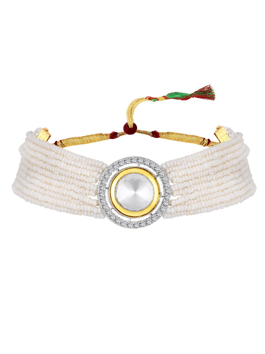 Chic Harmony: Two-Tone Pearl Indowestern Choker Set - ASMITTA Jewellery