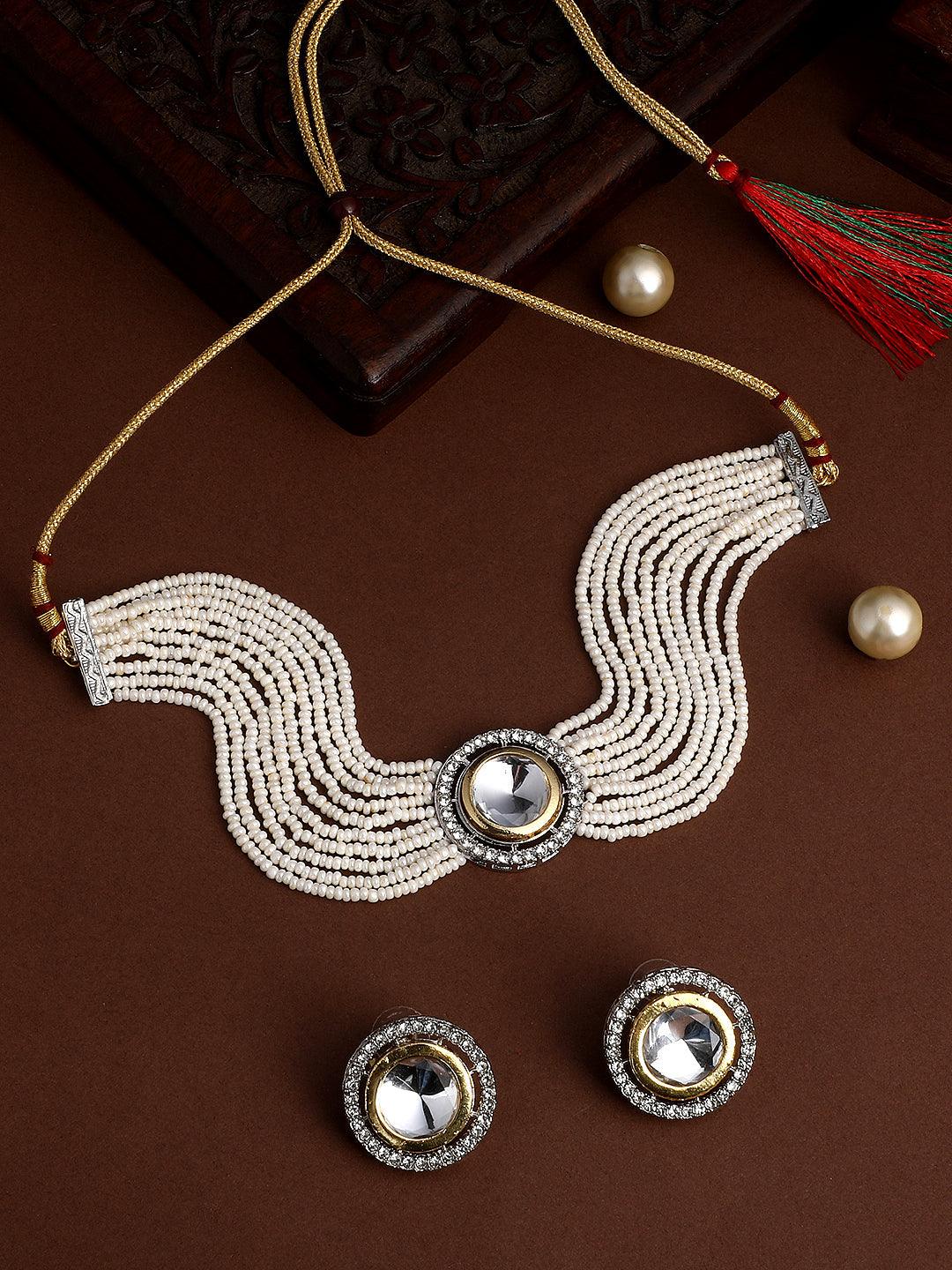 Chic Harmony: Two-Tone Pearl Indowestern Choker Set - ASMITTA Jewellery