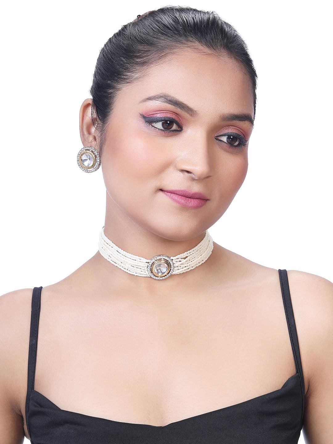 Chic Harmony: Two-Tone Pearl Indowestern Choker Set - ASMITTA Jewellery