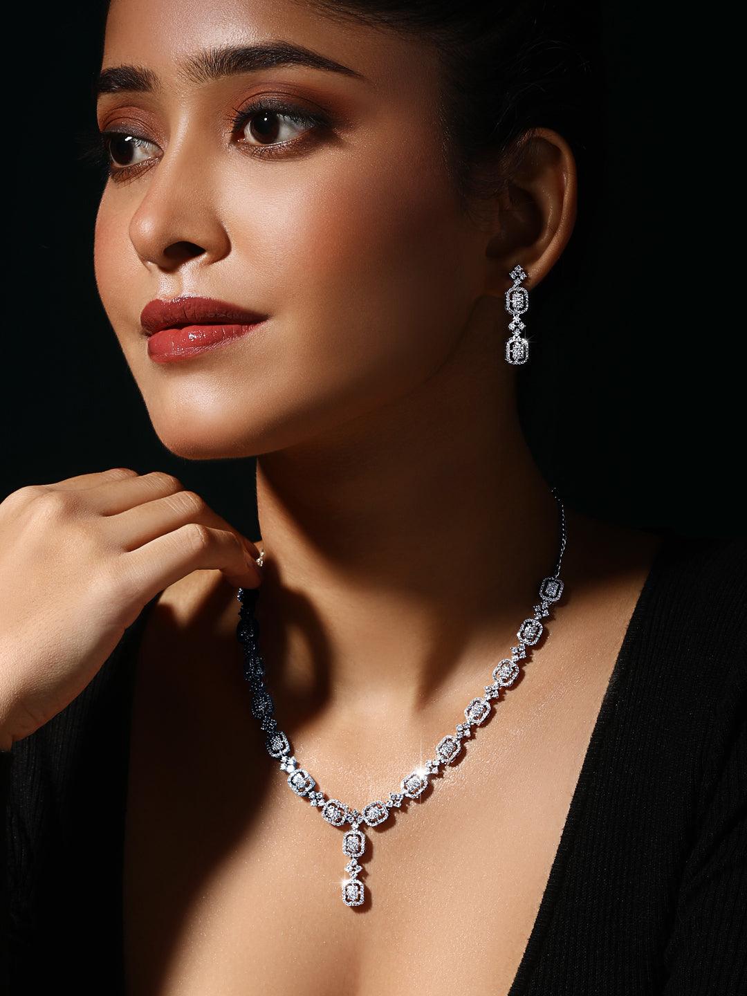 Radiant White CZ Silver Toned Jewellery Set - ASMITTA Jewellery
