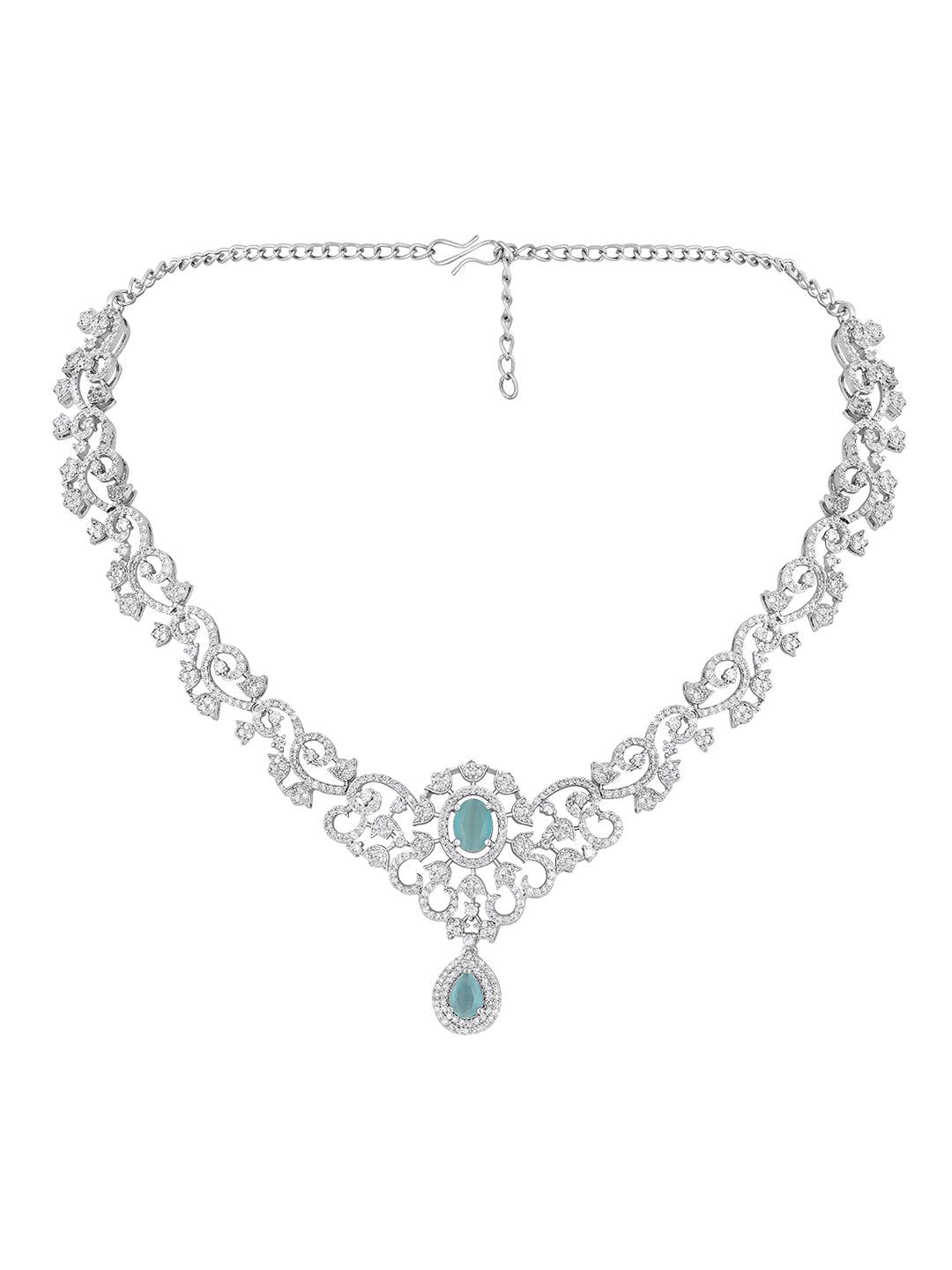Firozi Elegance: Rhodium-Plated Necklace & Earring Set - ASMITTA Jewellery