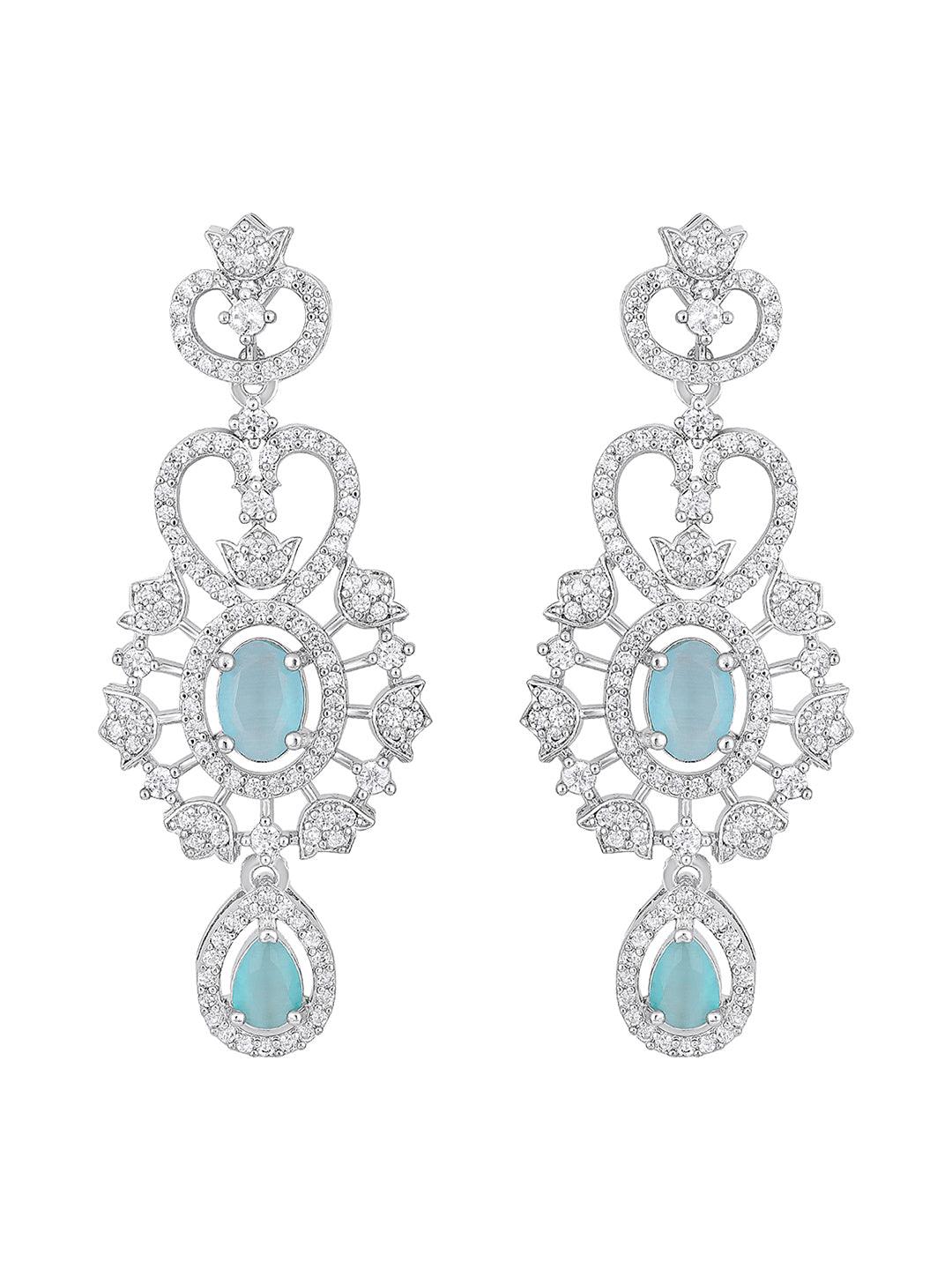Firozi Elegance: Rhodium-Plated Necklace & Earring Set - ASMITTA Jewellery
