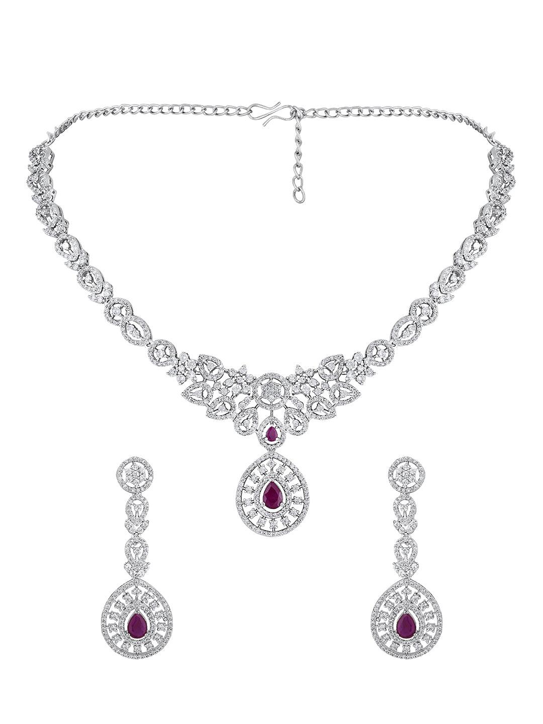 Chic Blush Elegance: Rhodium-Plated White & Pink CZ Jewellery Set - ASMITTA Jewellery