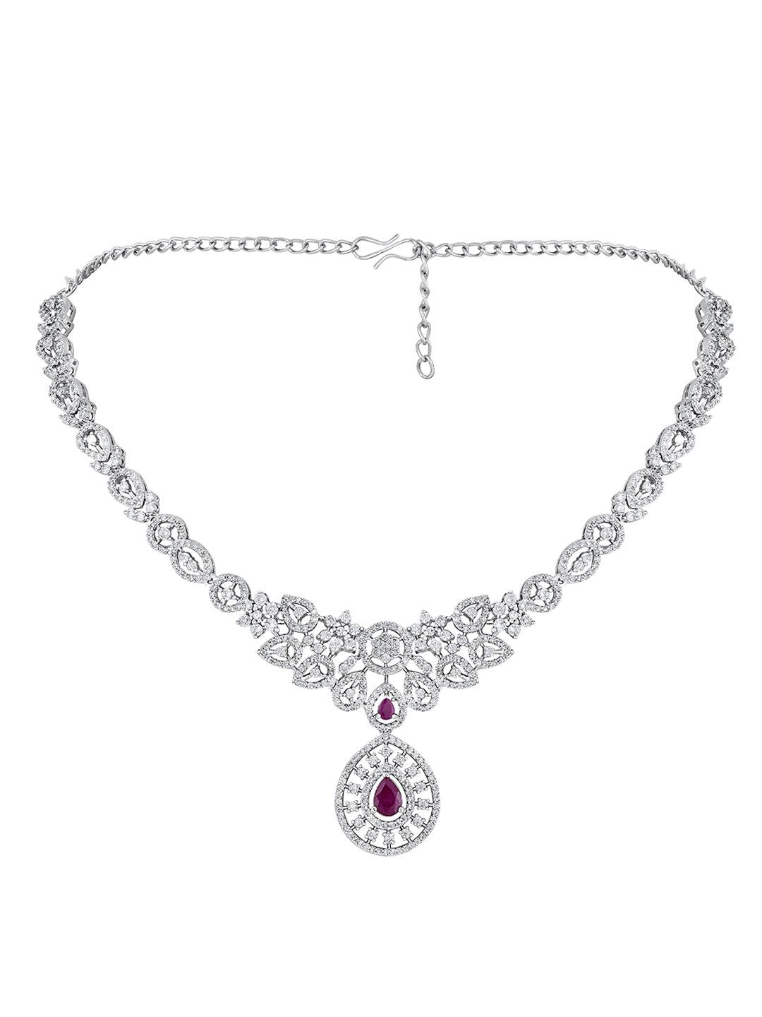 Chic Blush Elegance: Rhodium-Plated White & Pink CZ Jewellery Set - ASMITTA Jewellery