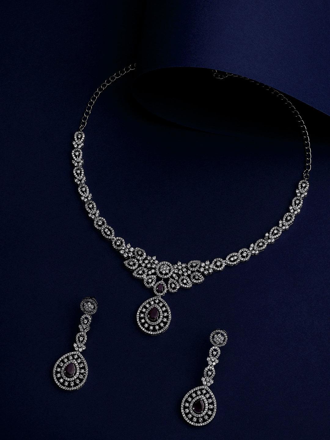 Chic Blush Elegance: Rhodium-Plated White & Pink CZ Jewellery Set - ASMITTA Jewellery