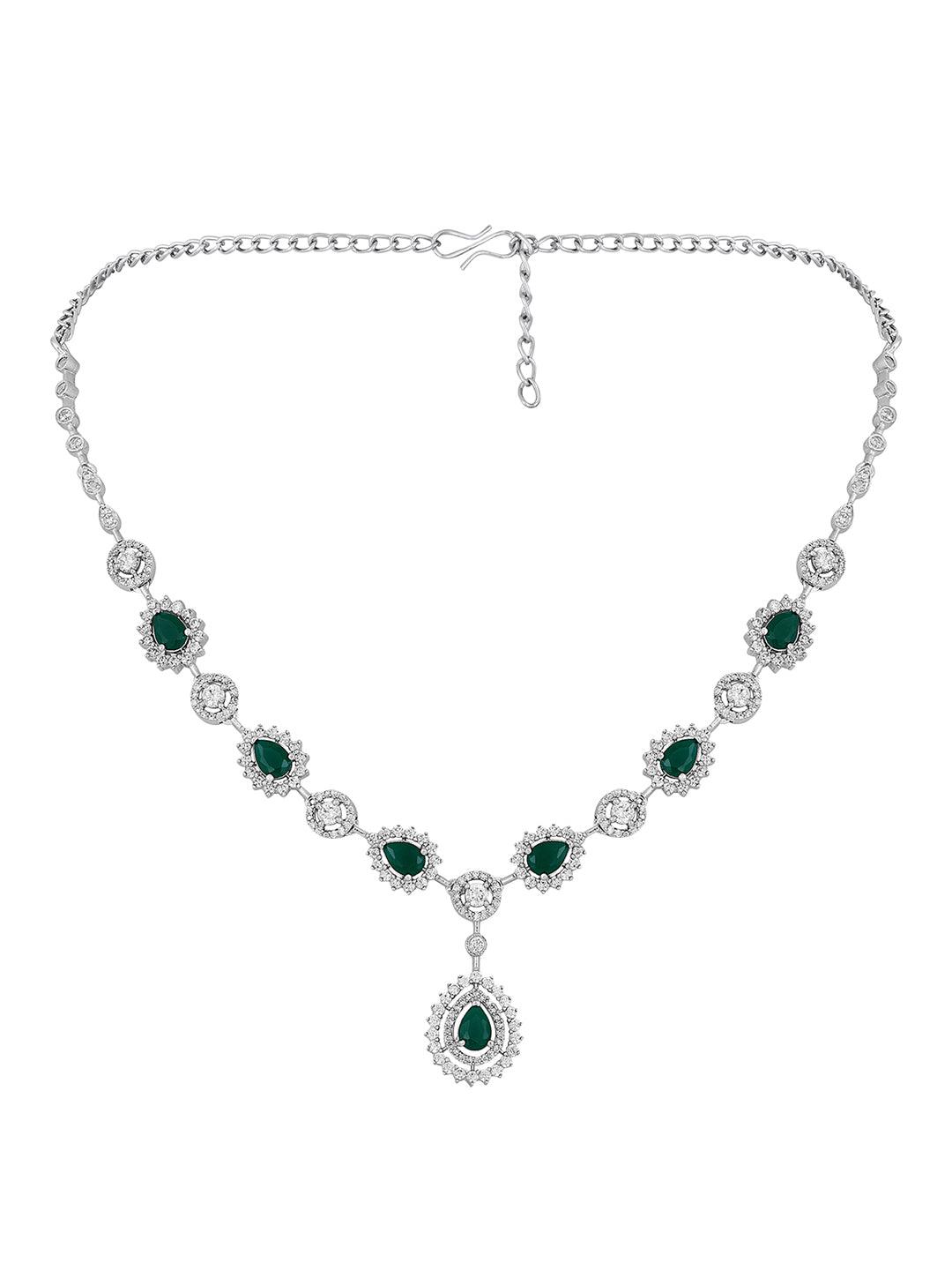 Emerald Elegance: Rhodium-Plated White & Green CZ Jewellery Set - ASMITTA Jewellery