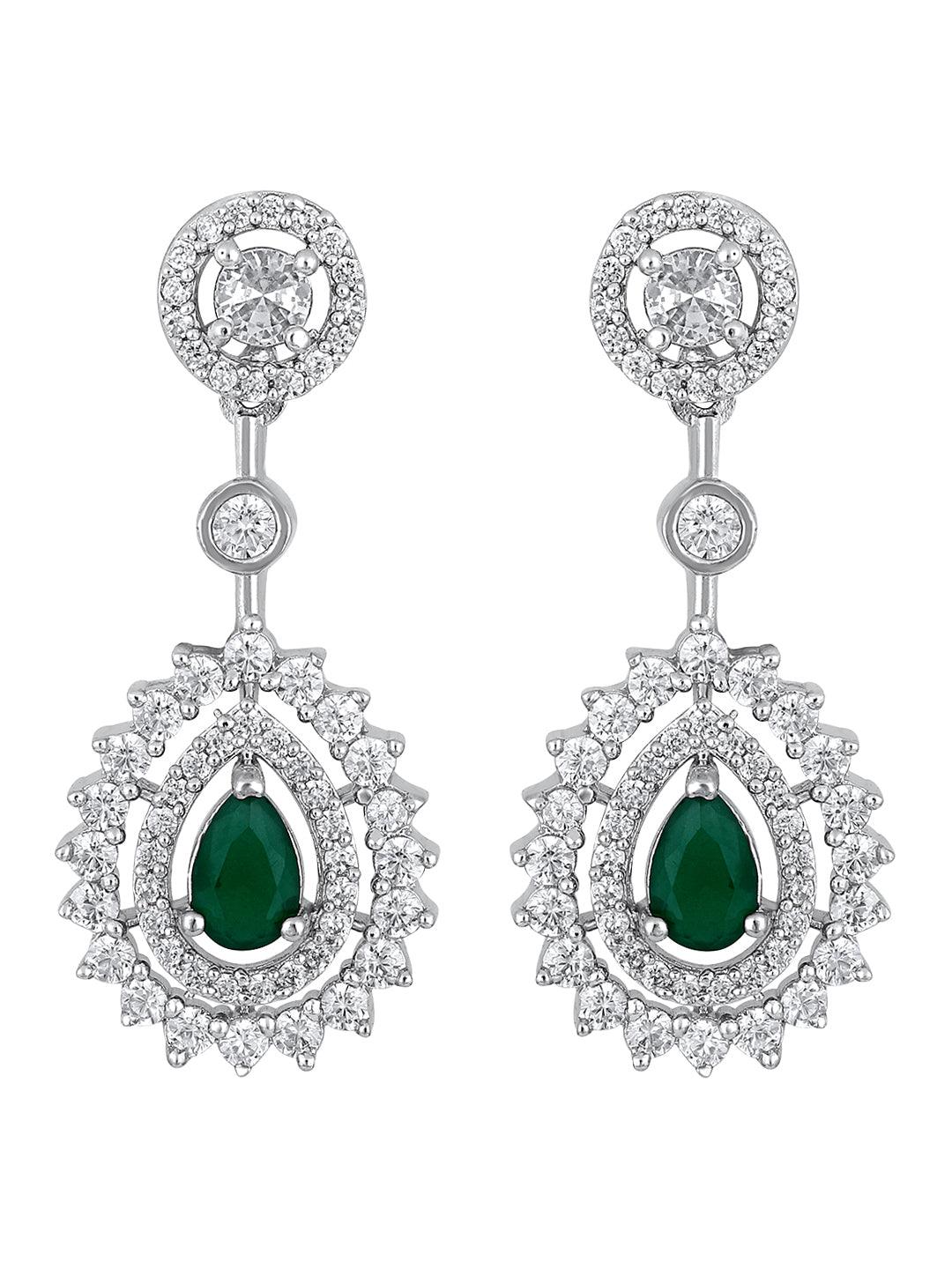 Emerald Elegance: Rhodium-Plated White & Green CZ Jewellery Set - ASMITTA Jewellery